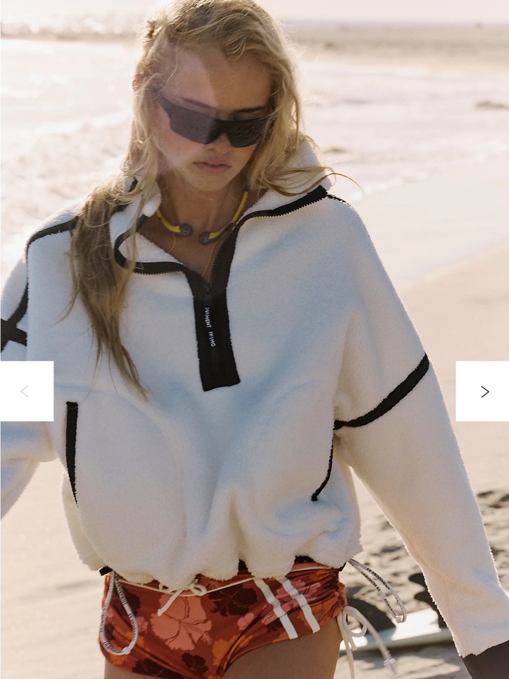 White Sherpa Half-Zip Pullover Jacket with Black Trim